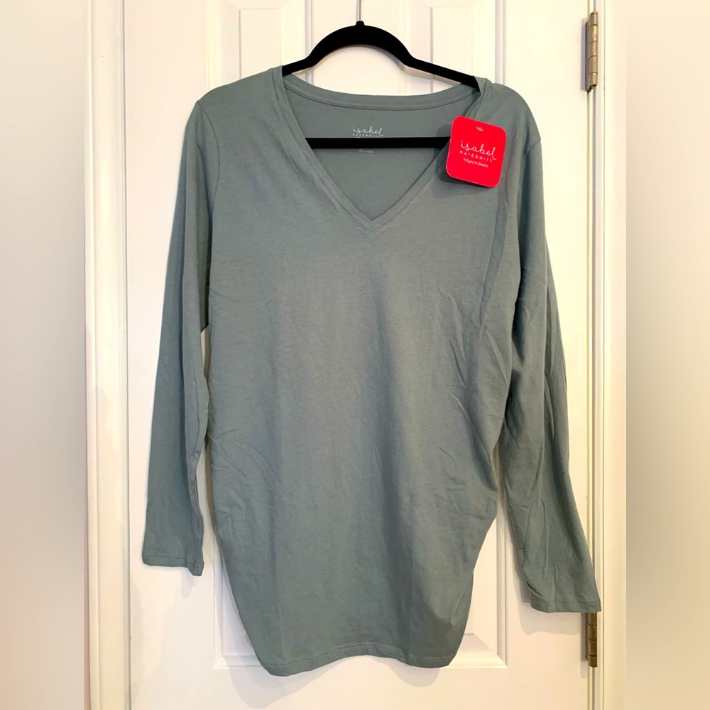 Isabel Maternity Blue V-neck Long sleeve Top with Ruching on sides/back, size L